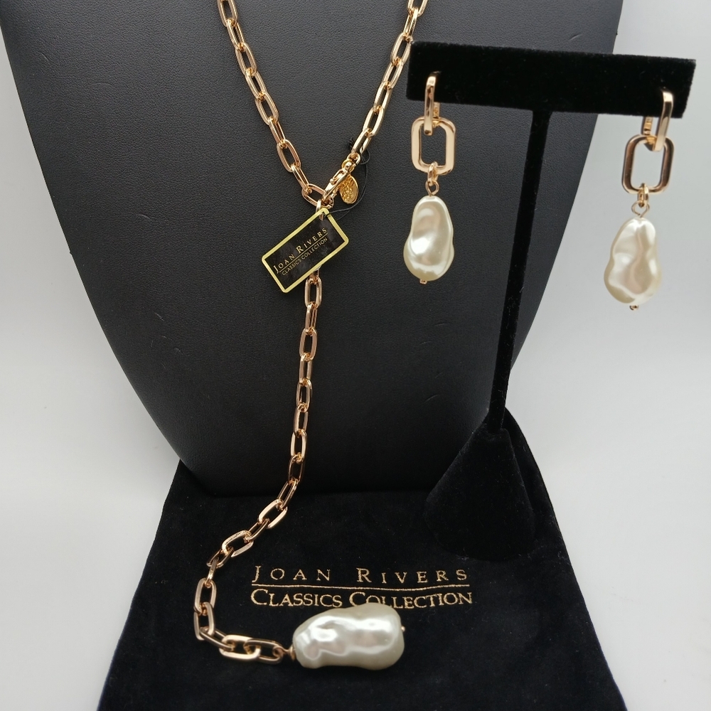 JOAN RIVERS PEARL Gold Tone Necklace Earring Set NEW WITH TAGS NWT